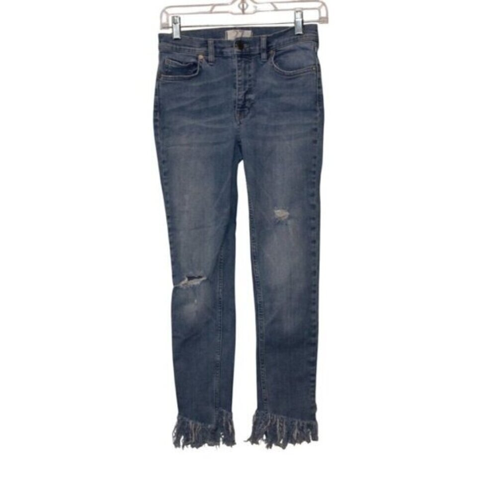 Free People We the Free Frayed Hem Distressed Skinny Jeans-Light Wash-Size 27